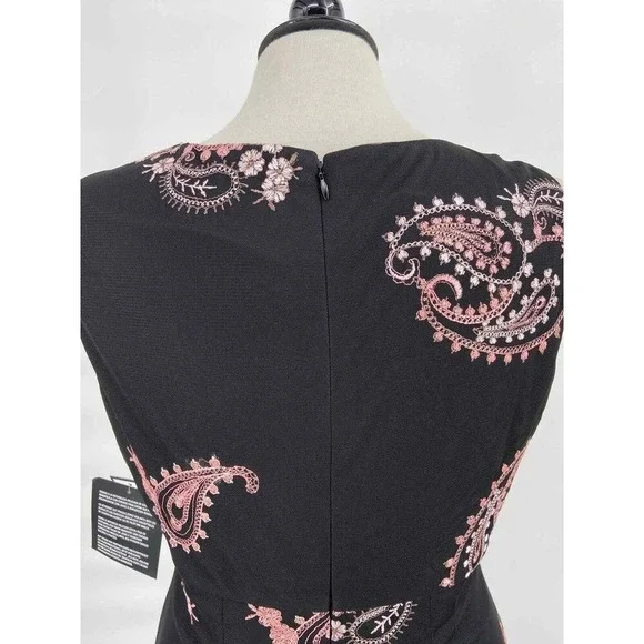 Nine West Dress  Black Floral Embroidered Paisley‎ Whimsigoth Fairy Witch Size 8 - Picture 8 of 10